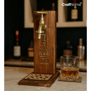 Personalized Engraving Name Wooden Whiskey Dispenser, Stylish Bourbon Dispenser for Home Bar Pub Decor, Beverage Decanter, Gift for Him