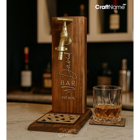 Personalized Engraving Name Wooden Whiskey Dispenser, Stylish Bourbon Dispenser for Home Bar Pub Decor, Beverage Decanter, Gift for Him