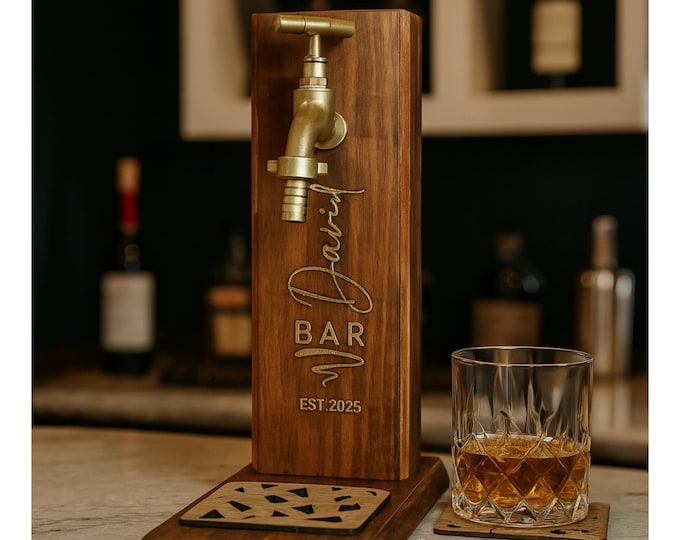 Personalized Engraving Name Wooden Whiskey Dispenser, Stylish Bourbon Dispenser for Home Bar Pub Decor, Beverage Decanter, Gift for Him