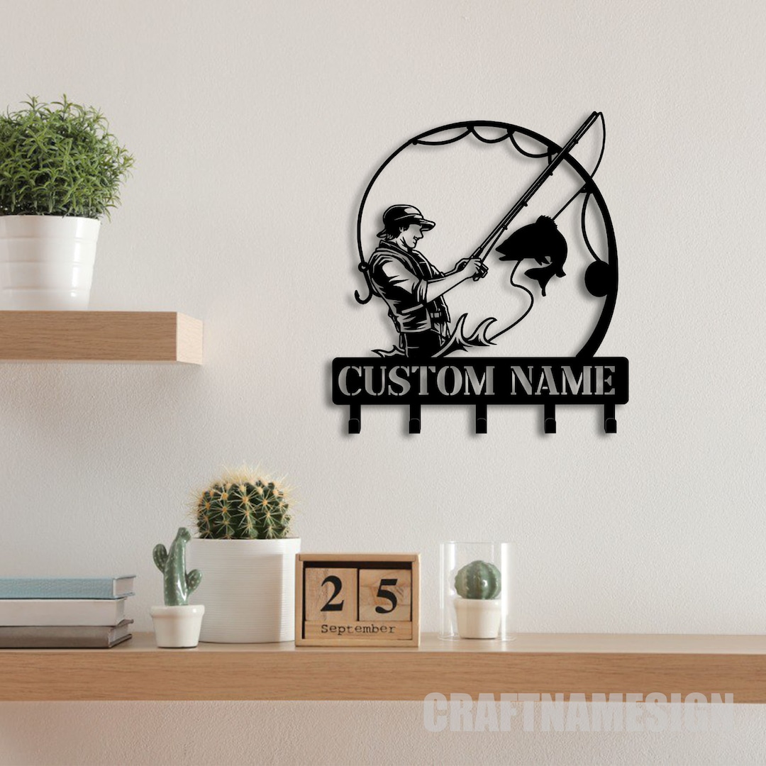 Custom Bass Fishing Fisherman Metal Key Holder, Decorative Key Holder ...
