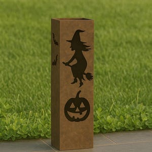 Colonne de jardin rouillée sorcière, décoration de jardin extérieur d&#39;halloween, colonne de jardin avec couvercle, décoration de jardin rustique, cadeaux d&#39;halloween