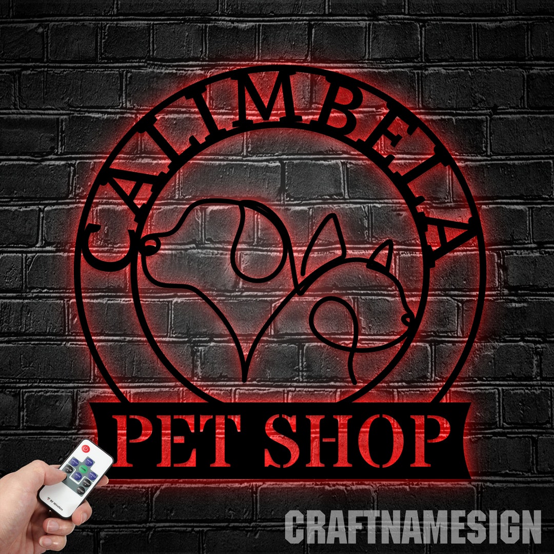 Personalized Pet Shop Sign Custom Logo Name Plaque Metal Wall Art Decor