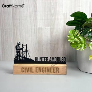 Personalized Civil Engineer Desk Name Plate, Custom Office Sign with Wooden Base or Metal Base, Engineering Graduation Desk Decor Gift