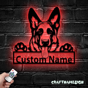 Custom German Shepherd Metal Wall Art LED Light - Personalized Dog Lover Name Sign Home Decor - Ideal for Home Decor & Gift