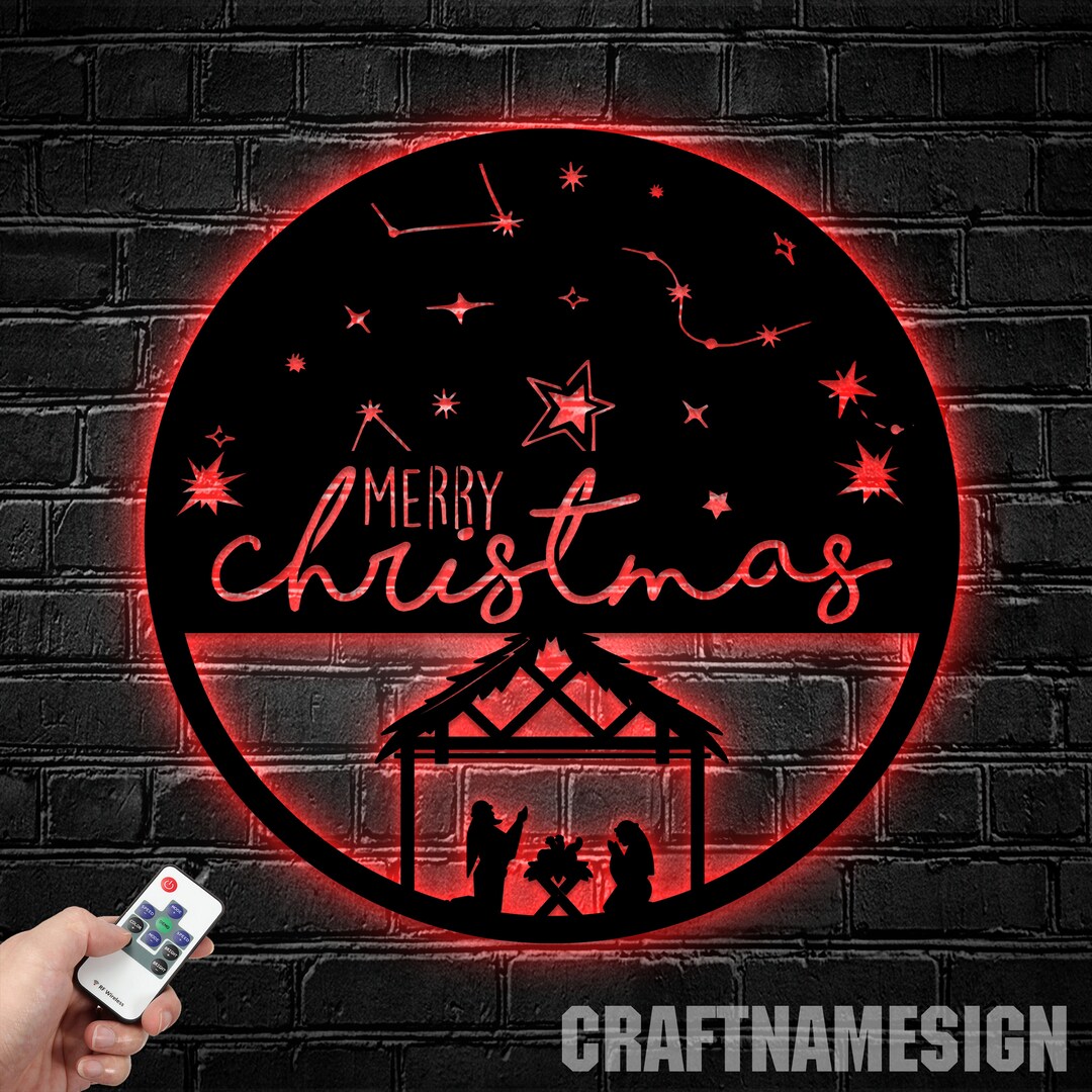 Merry Christmas With Santa Claus Metal Wall Art Led Light Etsy