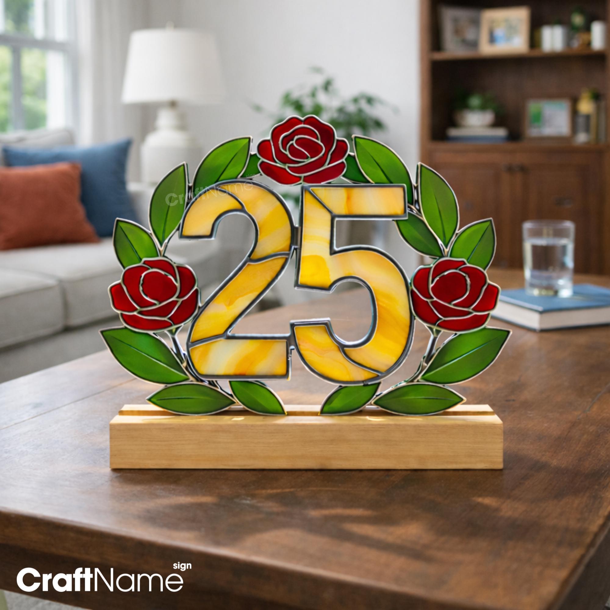 Custom Birthday Stained Glass on Wooden Base, Handmade Rose Glass Art ...