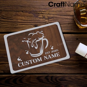 Custom Bar Coaster for Beer Club Wooden Sign, Beer Bar Mat and Coaster, Bar Mat for Bar Decor, Father&#39;s Day Gift, Idea Opening Gift for Bar