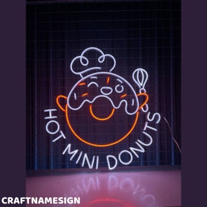 Hot Mini Donuts Neon Sign, Donut Led Sign, Custom Neon Sign, Donut Store Wall Decor, Bakery Neon Light, Cake Shop Wall Art, Donut Lover Gift