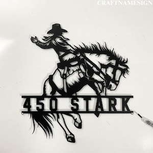 Benutzerdefinierte Cowboy Reitpferd Adresse Metallschild, Western Cowboy Hausnummer Hängeadresse Plakette, Hausnummer im Freien, Outdoor Decor