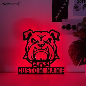 Custom BullDog Metal Wall Art LED Light - Personalized Dog Lover Name Sign Home Decor - Ideal for Home Decor & Gift