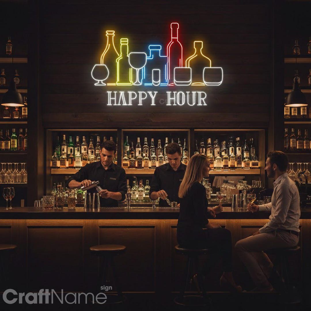 Happy Hour Led Signs Happy Hour Neon Sign – LED Wall Light for Home Bar, Lounge, Party Decor ...