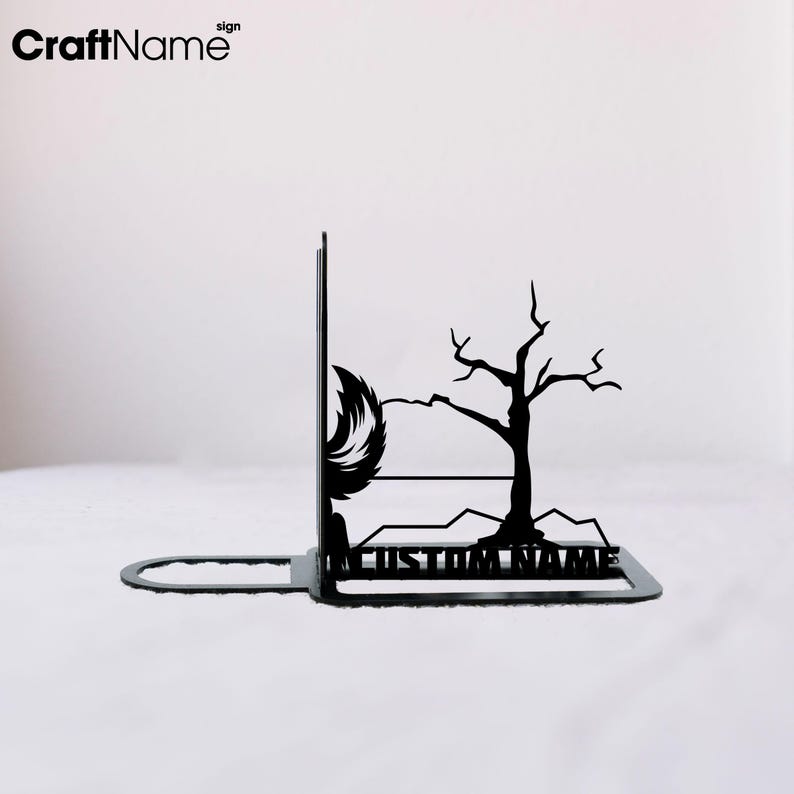 Left Bookend Custom Wolf Black Bookend Metal Art, Personalized Wolf Lover Book Ends ...