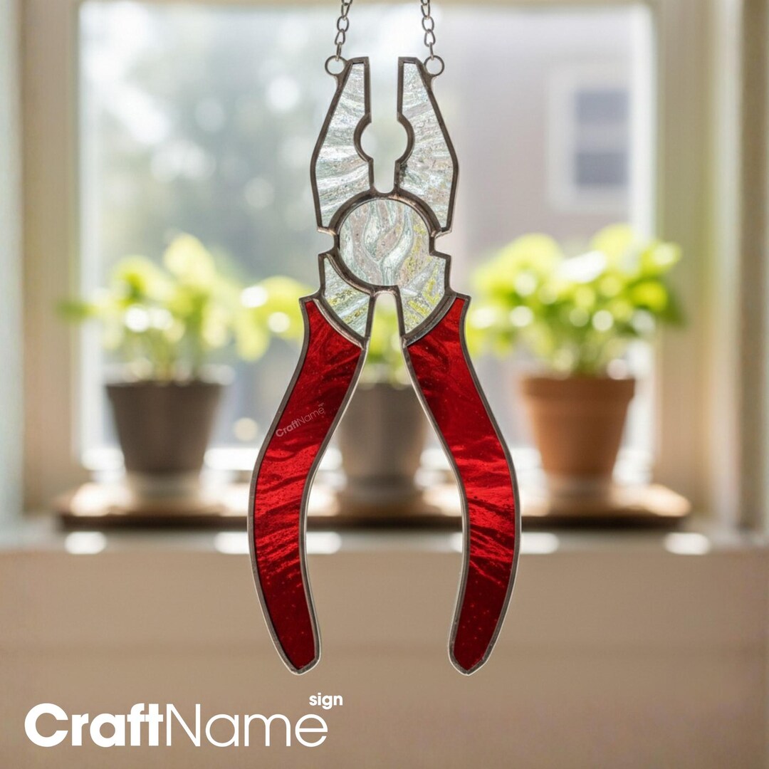 Pilers Window Red Pliers Stained Glass Suncatcher, Handmade Window Hanging Decor for ...