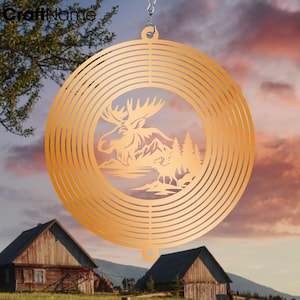 Moose Copper Wind Spinner for Outdoor Garden Decor, Hanging Windspinner Yard Art, Rustic Gift for Dad, Hunter or Nature Lover