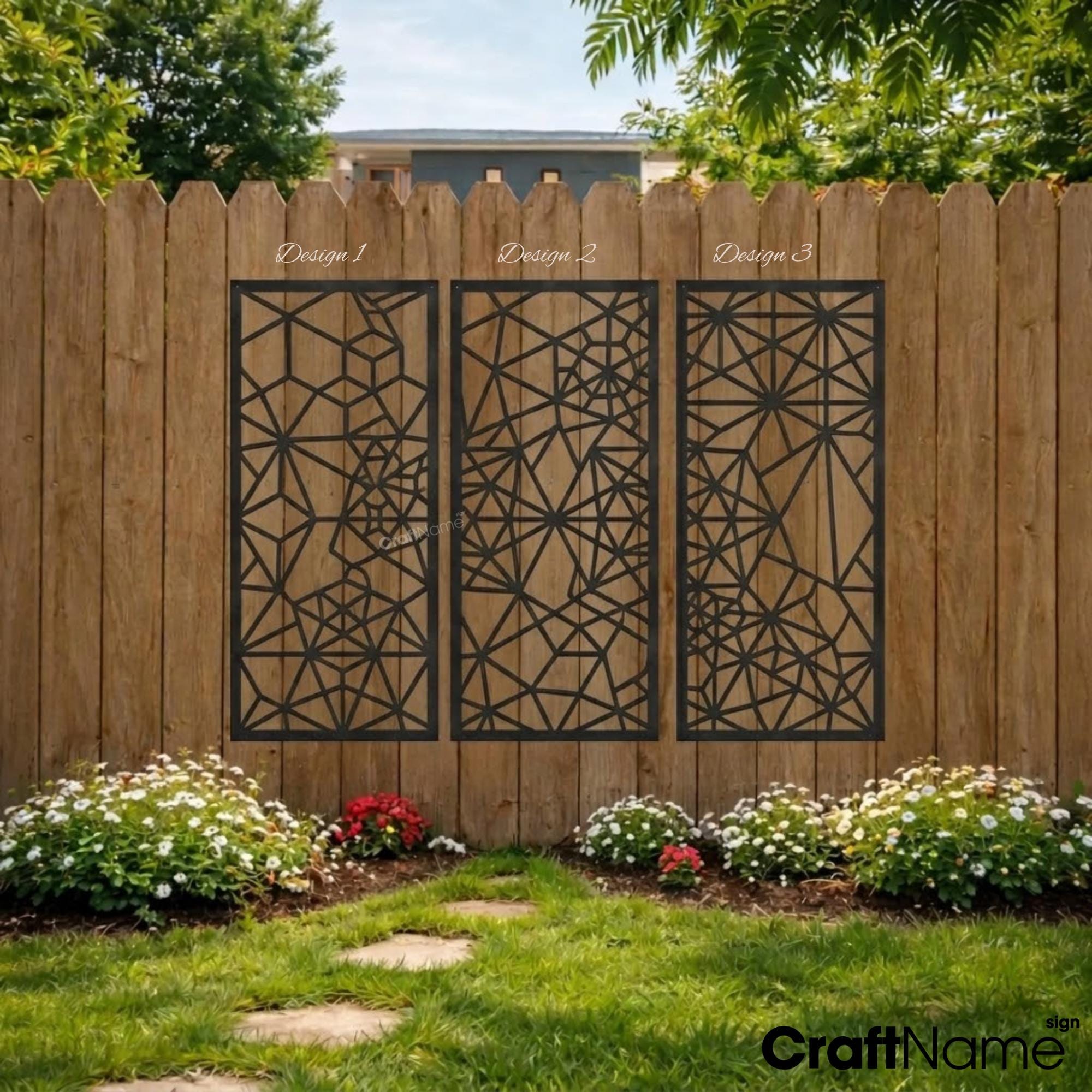 Fence Panel Set Modern Geometric Metal Set of 3 Fence Panel Outdoor Privacy Screen Wall ...