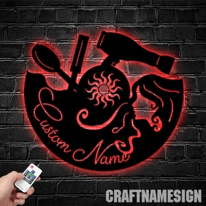Benutzerdefinierte Friseur Metall Wand Kunst LED Licht - Personalisierte Friseur Namensschild Wohnkultur - Ideal für Wohnkultur & Geschenk