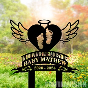 Ali del cuore del palo commemorativo per la perdita del bambino personalizzato, memoriale del giardino personalizzato, targa commemorativa, palo del cimitero, regalo in ricordo, regalo per la perdita del bambino