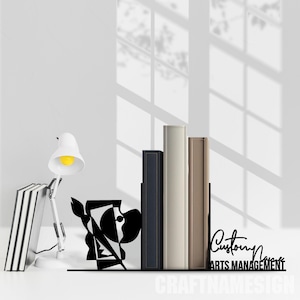 Personalized Bookend Arts Management Office Table Decor, Custom Painter Name Book End, Book Stand Black Metal Art, Book Nook Office Decor
