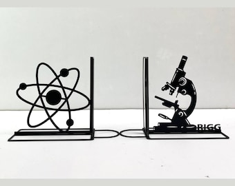 Custom Scientist Metal Table Bookend Decor, Personalized Chemical Science Book End, Book Stand Black Metal Art, Book Nook Office Decor