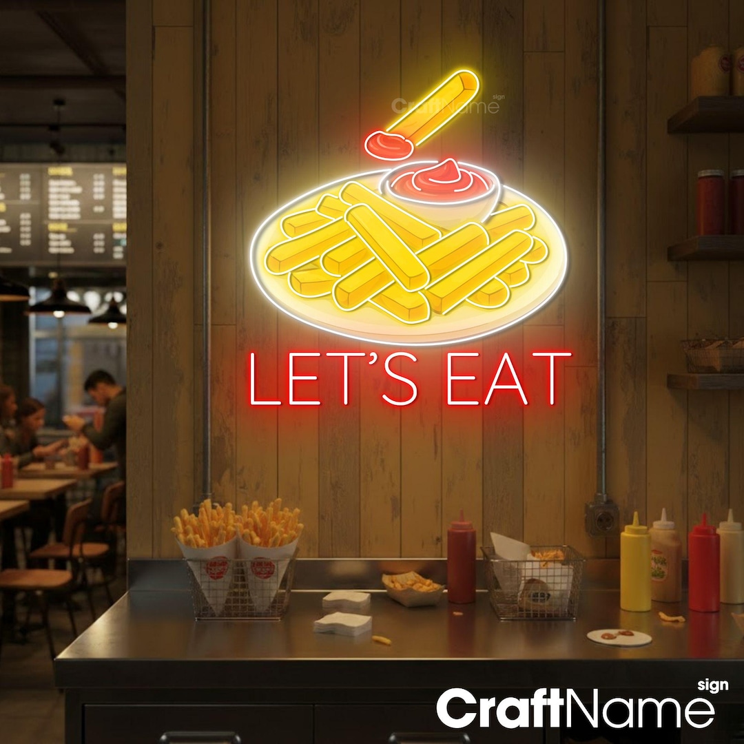Hot Fries Neon Sign, LED Wall Light Decor for Fast Food Counter, Dining ...