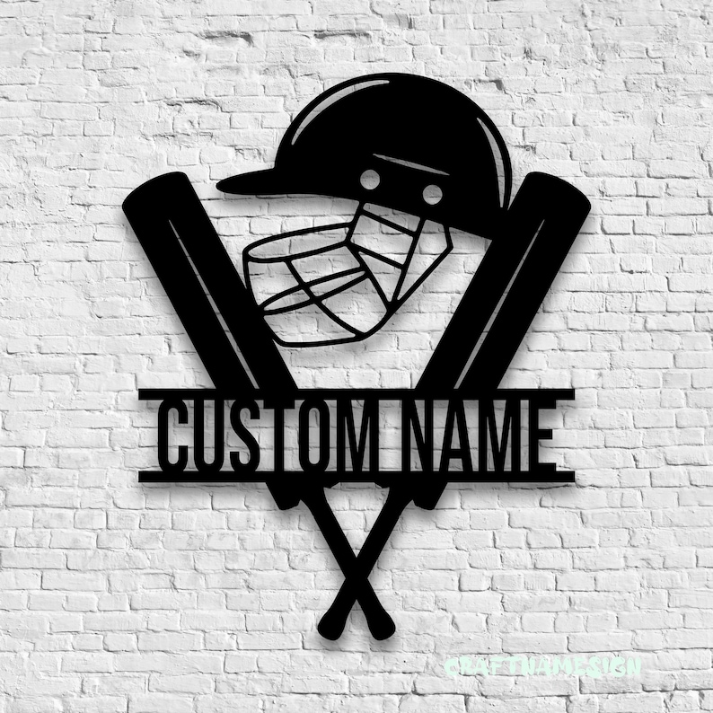 Custom Helmet Cricket Bat Metal Wall Art LED Light - Personalized ...