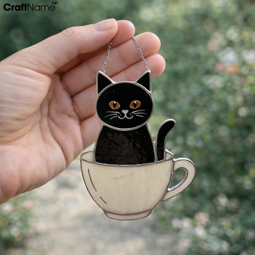 Cute Black Cat Stained Glass Window Suncatcher Home Decor - Etsy