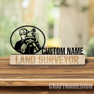 Placa de nombre de escritorio de agrimensor personalizado, placa de identificación de metal de agrimensor para escritorio, placa de identificación de escritorio, decoración de nuevo trabajo, placa de nombre de escritorio, decoración de oficina