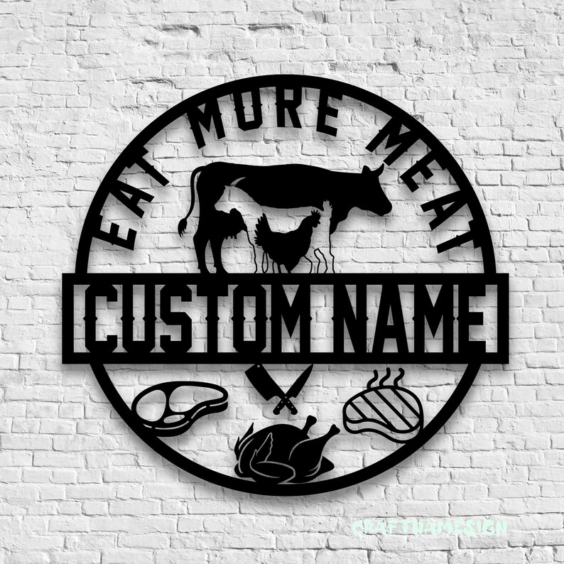 Custom Cow Goat Chiken Meat Shop Metal Wall Art LED Light ...