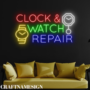 Clock & Watch Repair Led Sign, Watch And Clock Shop Neon Sign, Watch Repair Mechanic Clock Store Open Wall Led Decor, Neon Led Lights Sign