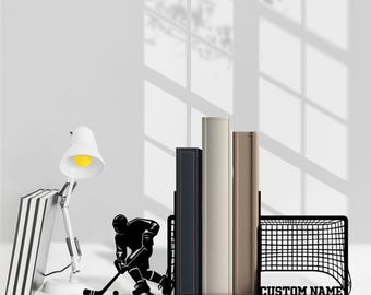 Custom Ice Hockey Metal Bookend For Office Decor, Personalized Ice Hockey Name Book End, Book Stand Black Metal Art, Book Nook Office Decor
