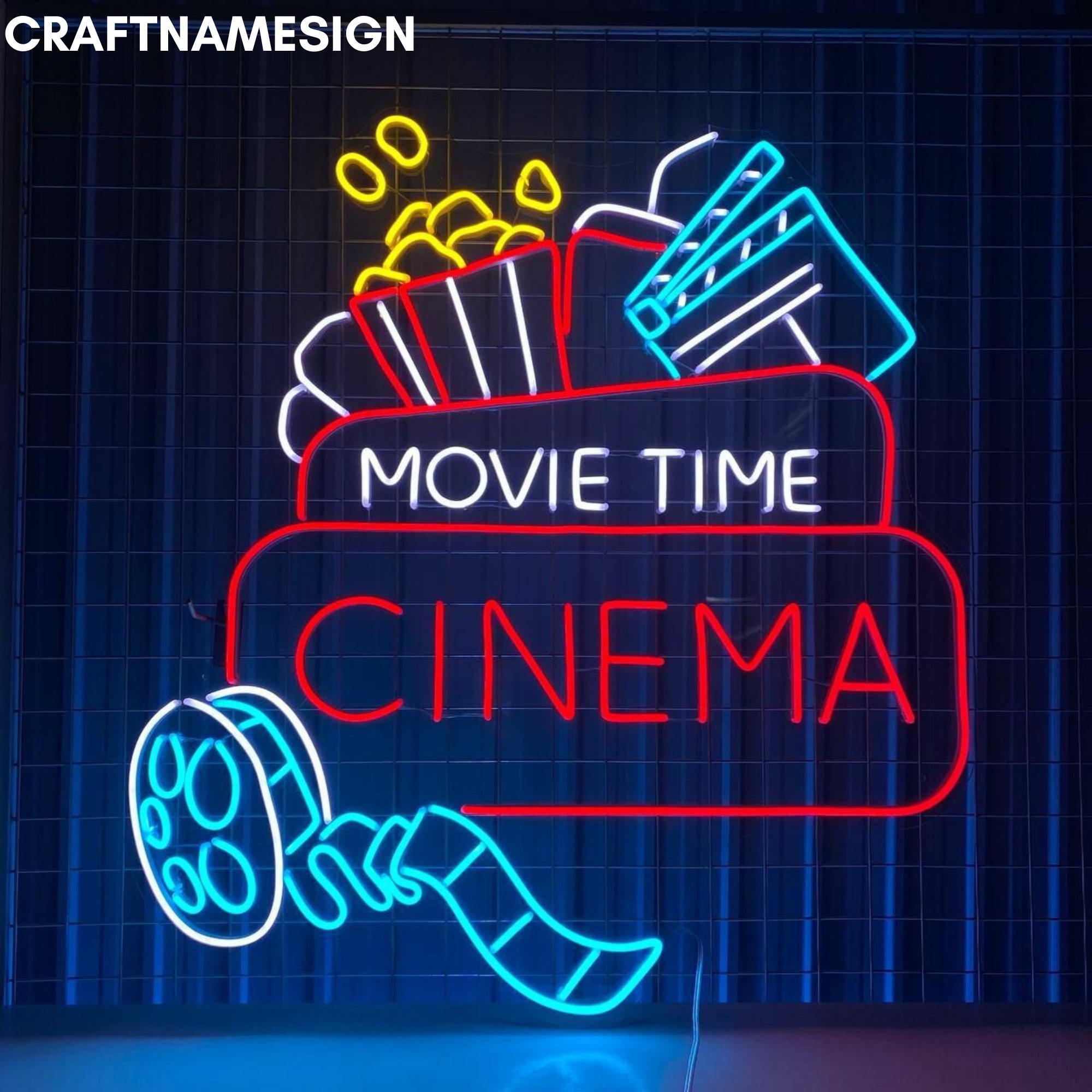 映画館の映画の時間のネオンサイン、映画館の LED サイン、映画館の