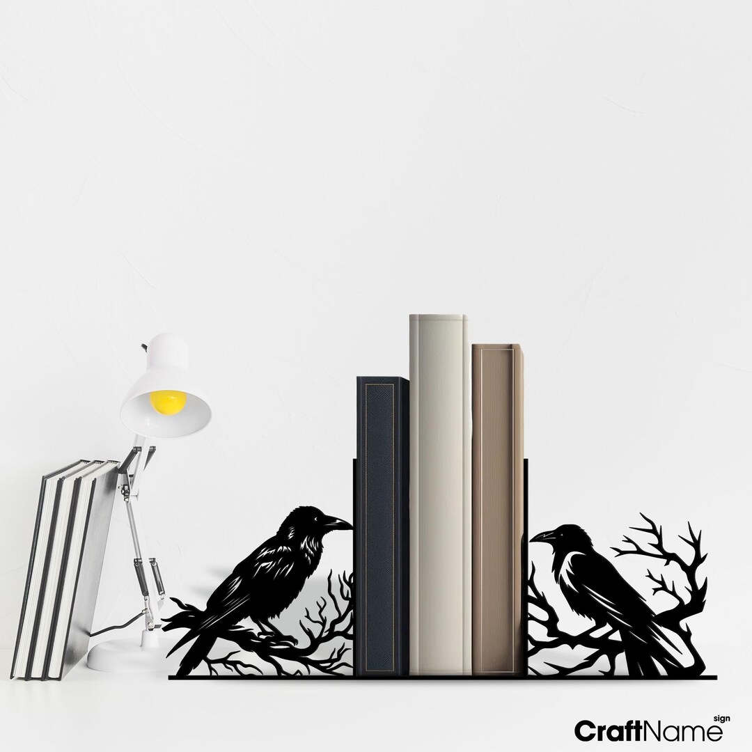 Personalized Raven Metal Bookend for Desk Decor, Black Raven Metal Book ...