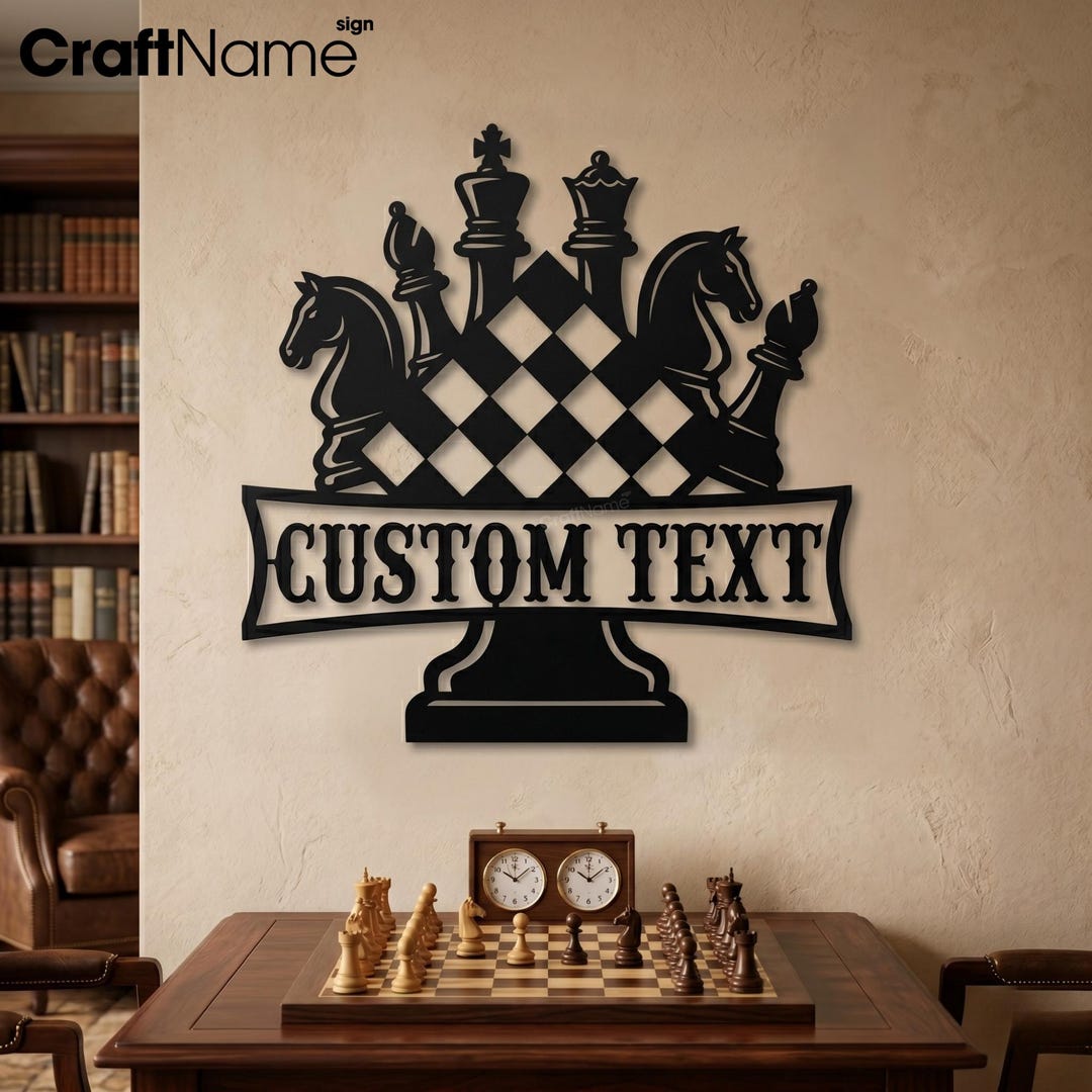 Chess Metal Wall Art With LED Light, Custom Board Game Sign, Modern ...