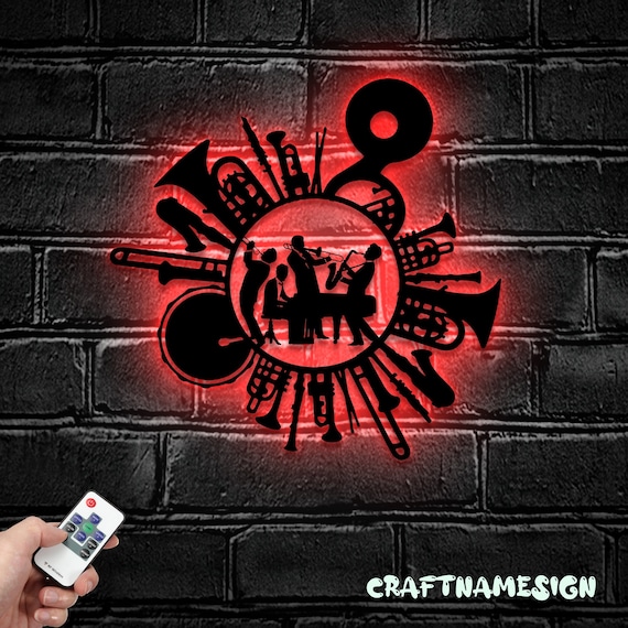 Jazz Band with Instrument Metal Wall Art LED Light - Music Band Sign Home Decor - Ideal for Home Decor & Gift