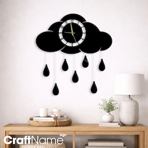 Rain Cloud Metal Wall Clock, Minimalist Weather Wall Art for Kids Room or Nursery Decor