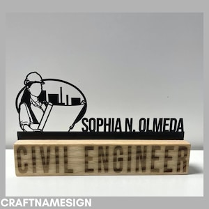 Custom Wooden Female Civil Engineer Desk Name Plate, Engineer Metal Nameplate for desk, Office Decor, Desk Name Plate, New Job Gift