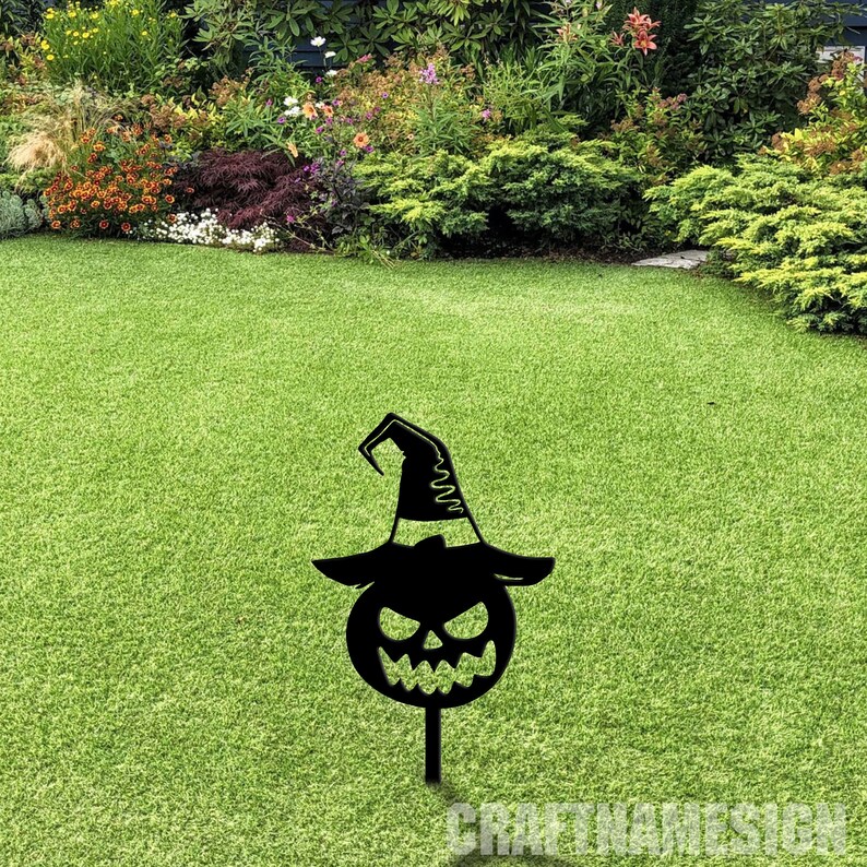 Pumpkin Witch Halloween Outdoor Metal Sign With Stakes, Pumpkin Stake ...