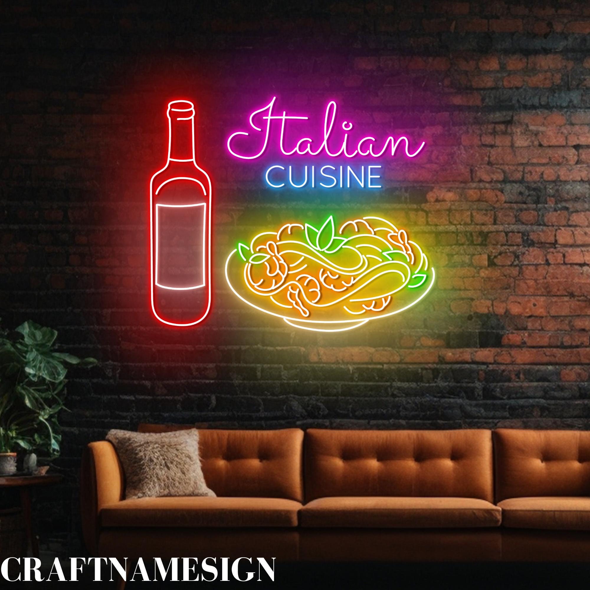 Italian Food ネオンライト 看板 パスタ ワイン USB LED Italian Cuisine Neon Sign, Italian Restaurant Led Sign, Italian