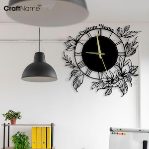 Custom Magnolia Metal Wall Clock, Modern Metal Flower, Unique Wall Clock for Office, Personalized Magnolia Wall Clocks For Flower Shop Decor