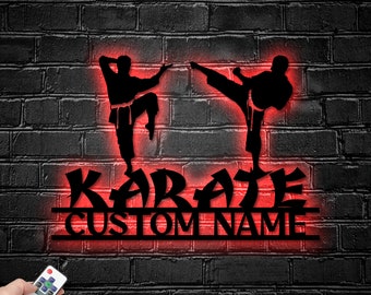 Custom Boy Karate Martial Arts Metal Wall Art with LED Light - Personalized Kid Karate Name Sign Home Ryukyuan Martial Arts Decoration -