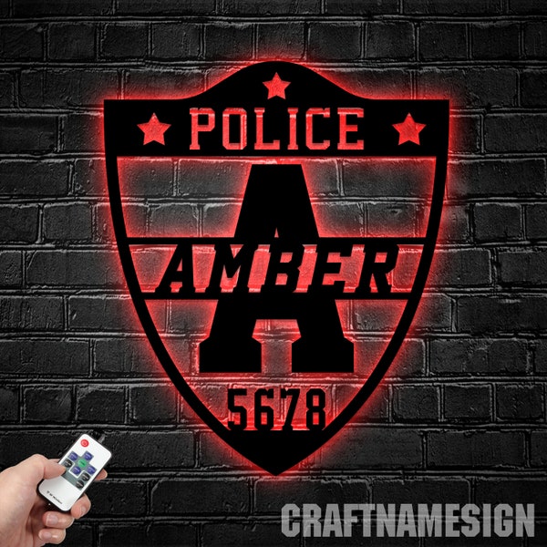 Personalized Police Force Metal Sign With LED Lights, Custom Police Badge Name Sign Decor, Police Officer Metal Art, Police Sign Home Decor