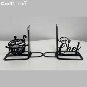 Custom Kitchen Homemade With Love Metal Bookend Decor, Personalized Chef Name Book End, Book Stand Black Metal Art, Book Nook Office Decor