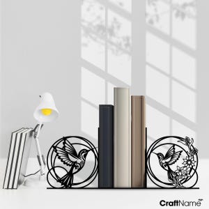 Personalized Hummingbird Metal Book Holder Sign, Hummingbird Lover Bookend, Custom Book End Metal Art, Book Stand for Book Nook Decor