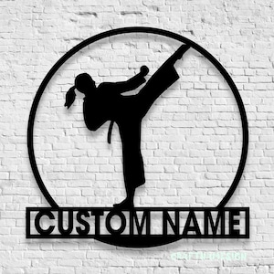 Custom Girl Taekwondo Martial Arts Metal Wall Art with LED Light - Personalized Kid Tae Kwon Do Name Sign Home Taekwon-Do Korean Decoration