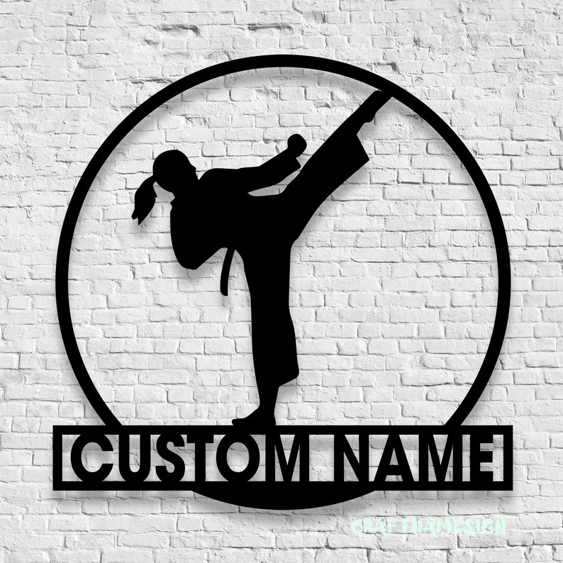 Custom Girl Taekwondo Martial Arts Metal Wall Art with LED Light - Personalized Kid Tae Kwon Do Name Sign Home Taekwon-Do Korean Decoration