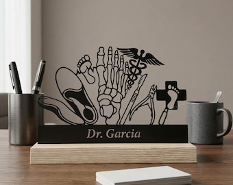 Podiatrist Metal Desk Decor Personalized, Custom Name Foot Doctor Medical Silhouette, Gift for Healthcare Professional