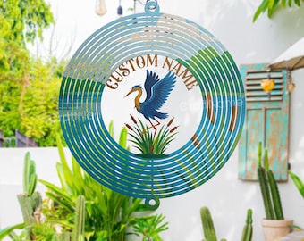 Custom Heron Metal Wind Spinner, Heron Wind Spinner Hanging Sign, 3D Heron Bird Kinetic Spinner, Outdoor Metal Spinner Art, Grandma's Gifts