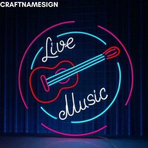 Live Music Guitar Performance Led Sign, Custom Neon Sign, Guitar Shop Wall Decor, Acoustic Music Club Led Light, Music Studio Wall Art
