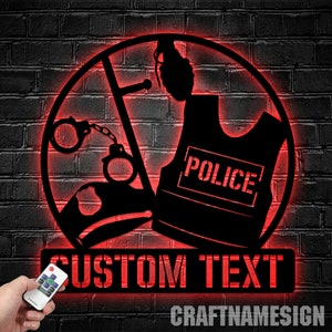 Personalized Police Force Metal Sign With LED Lights, Custom Police Badge Name Sign Decor, Police Officer Metal Art, Police Sign Home Decor