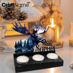 Custom Candle Holder with Moose Antler Metal, Moose Lover Candle Stand, Idea Gift for Dad Grandpa, Bedroom Decoration